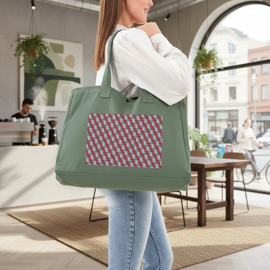 Red and Navy Wavy Line Pattern Green Bag with 3 Velcro Fasteners