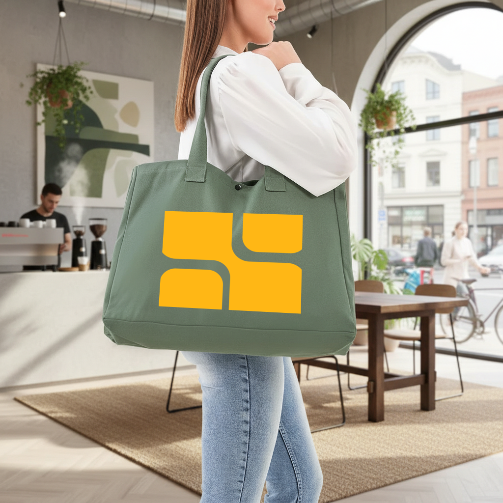 Yellow Geometric Labyrinth and Modern Abstract Pattern Green Bag with 3 Velcro Fasteners