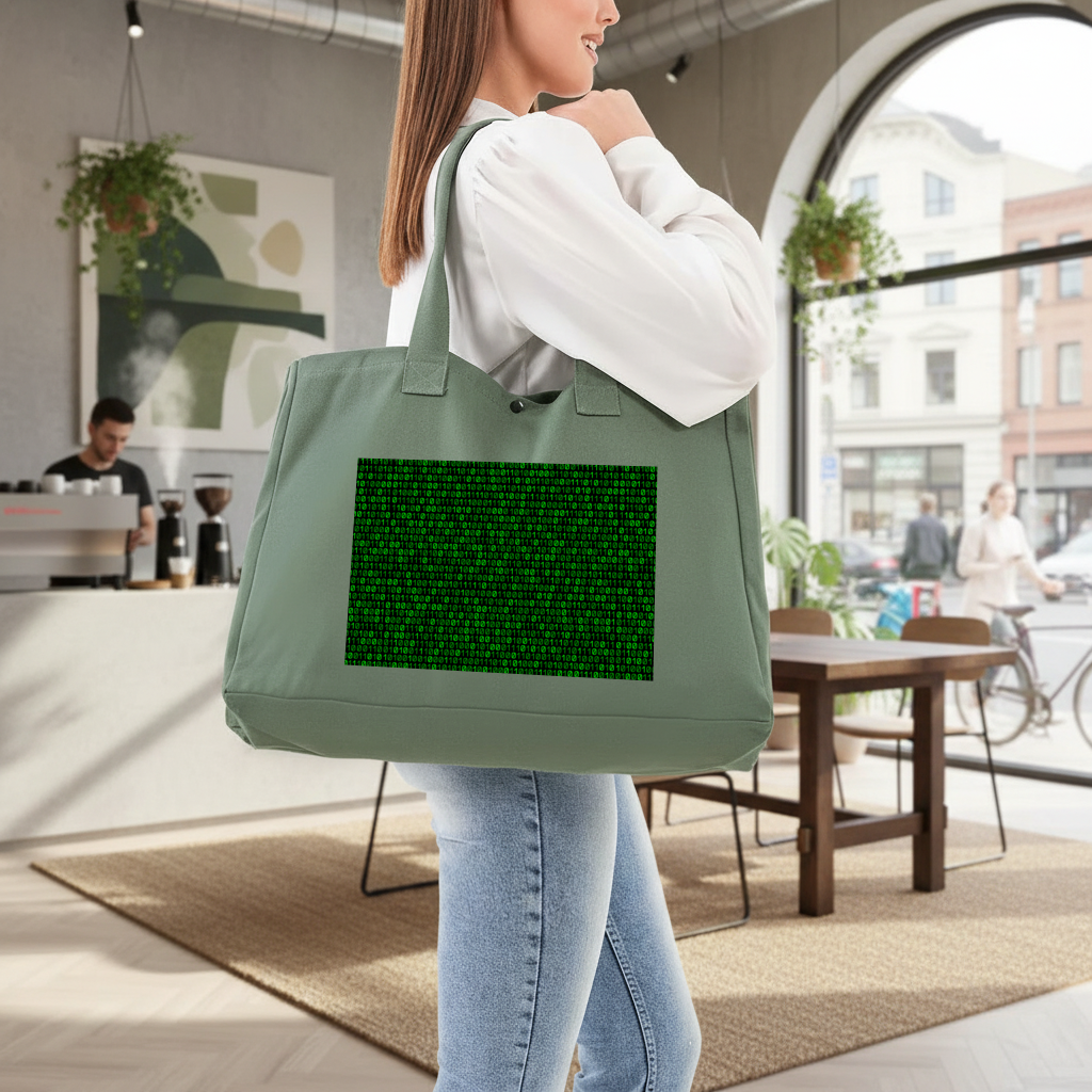 Matrix Style Digital Binary Code Background Green Bag with 3 Velcro Fasteners