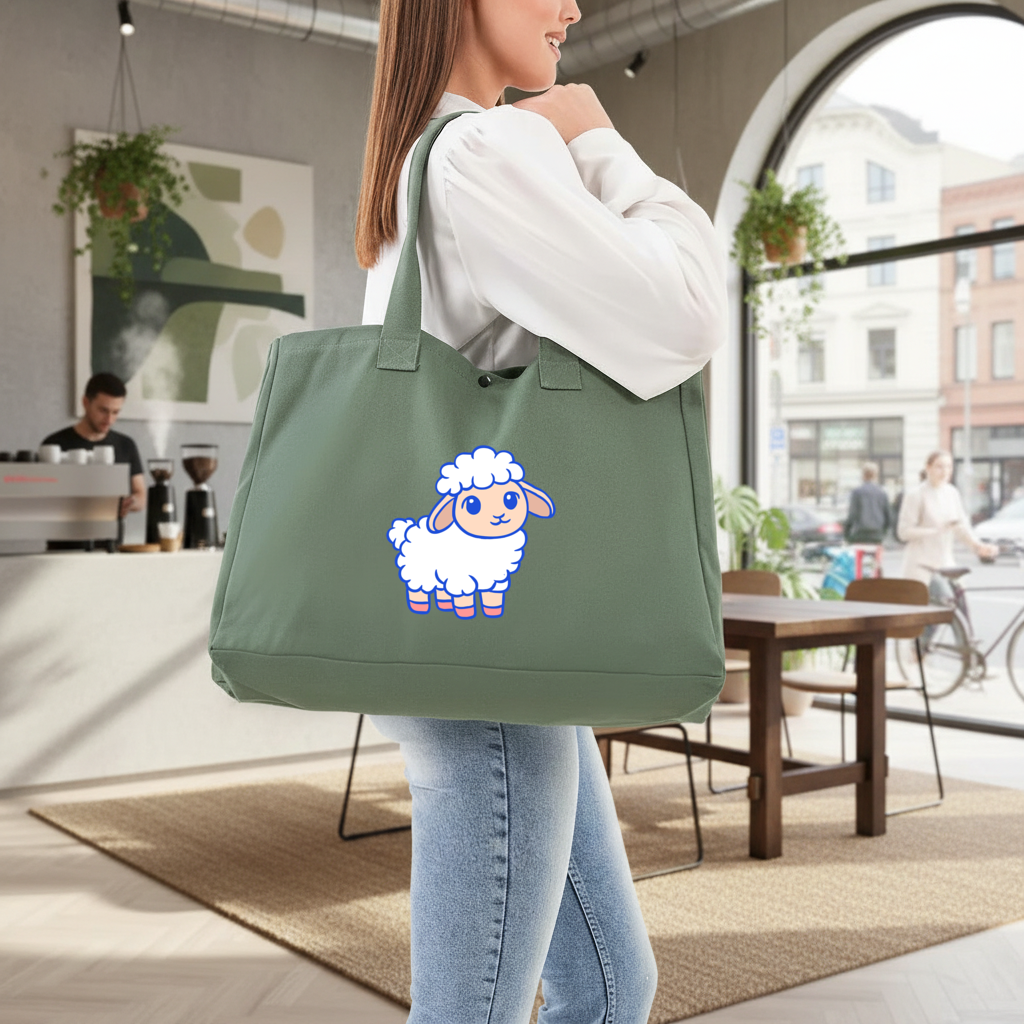 Cute Kawaii Lamb Green Bag with 3 Velcro Fasteners
