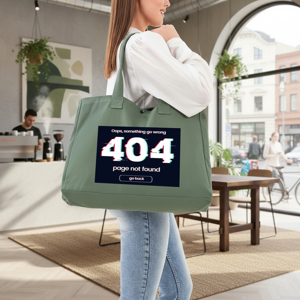 404 Error Glitch Design Green Bag with 3 Velcro Fasteners