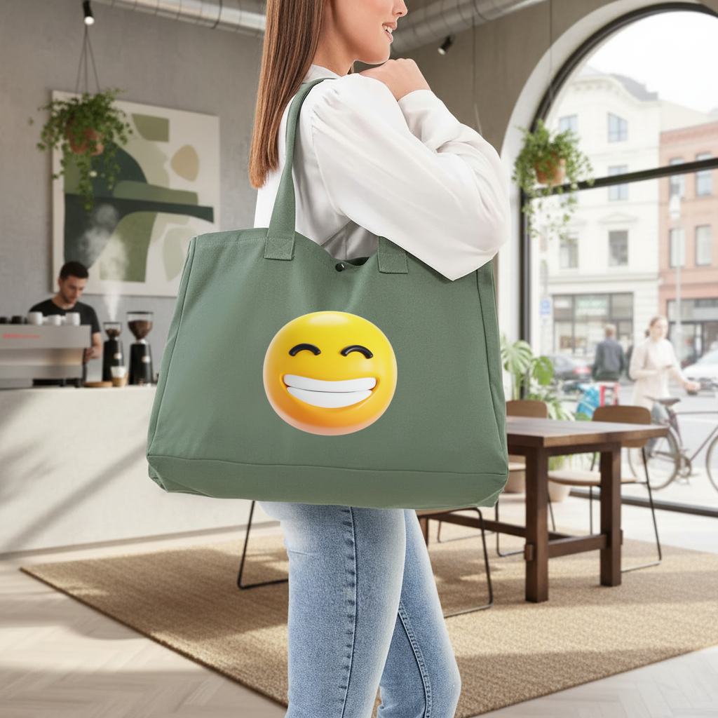 3D Smiling Emoji Green Bag with 3 Velcro Fasteners