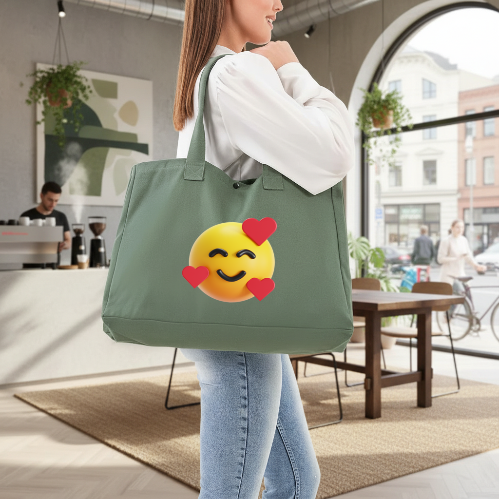 3D Hearts Smiling Emoji Green Bag with 3 Velcro Fasteners