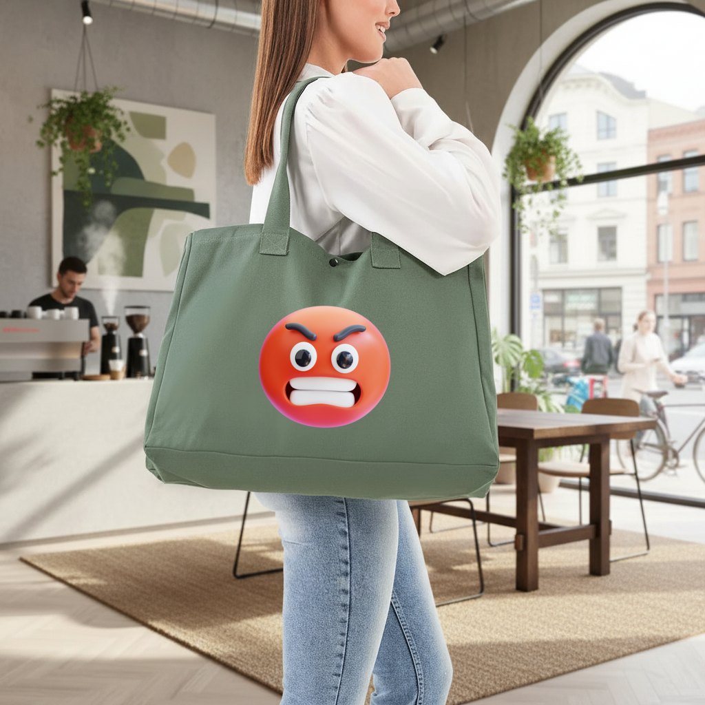 3D Angry Emoji Green Bag with 3 Velcro Fasteners