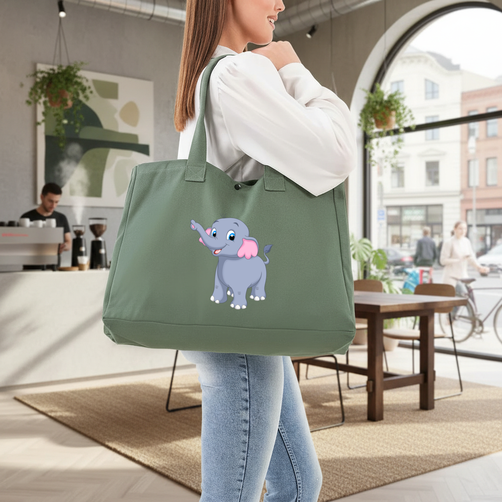 Cute Blue Elephant Green Bag with 3 Velcro Fasteners