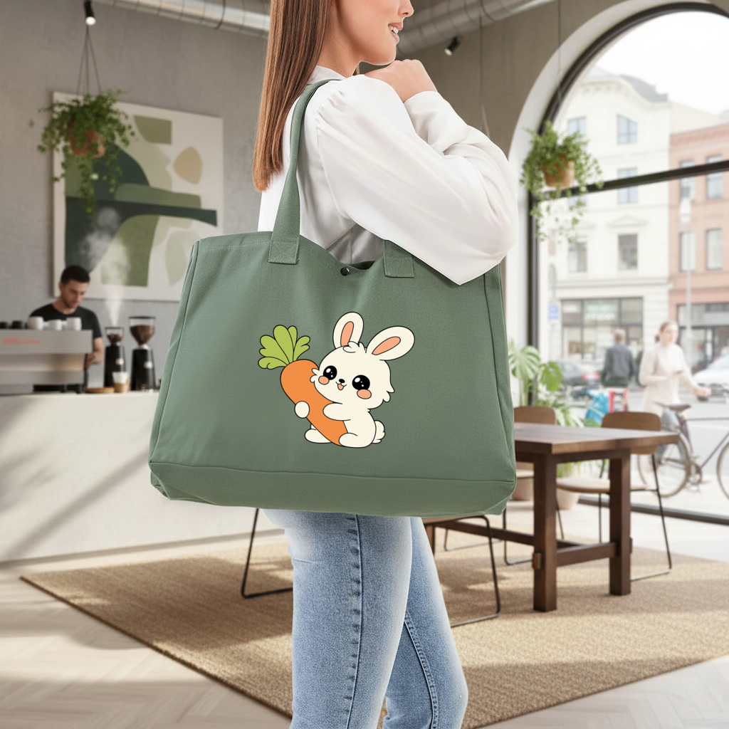 Kawaii Bunny with Carrot Green Bag with 3 Velcro Fasteners