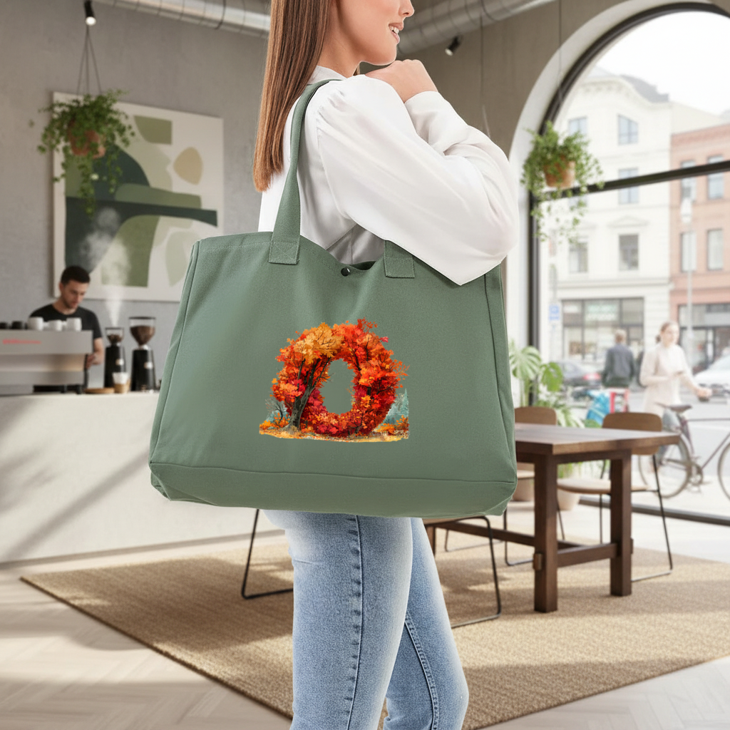 Autumn Leaf Letter O Green Bag with 3 Velcro Fasteners