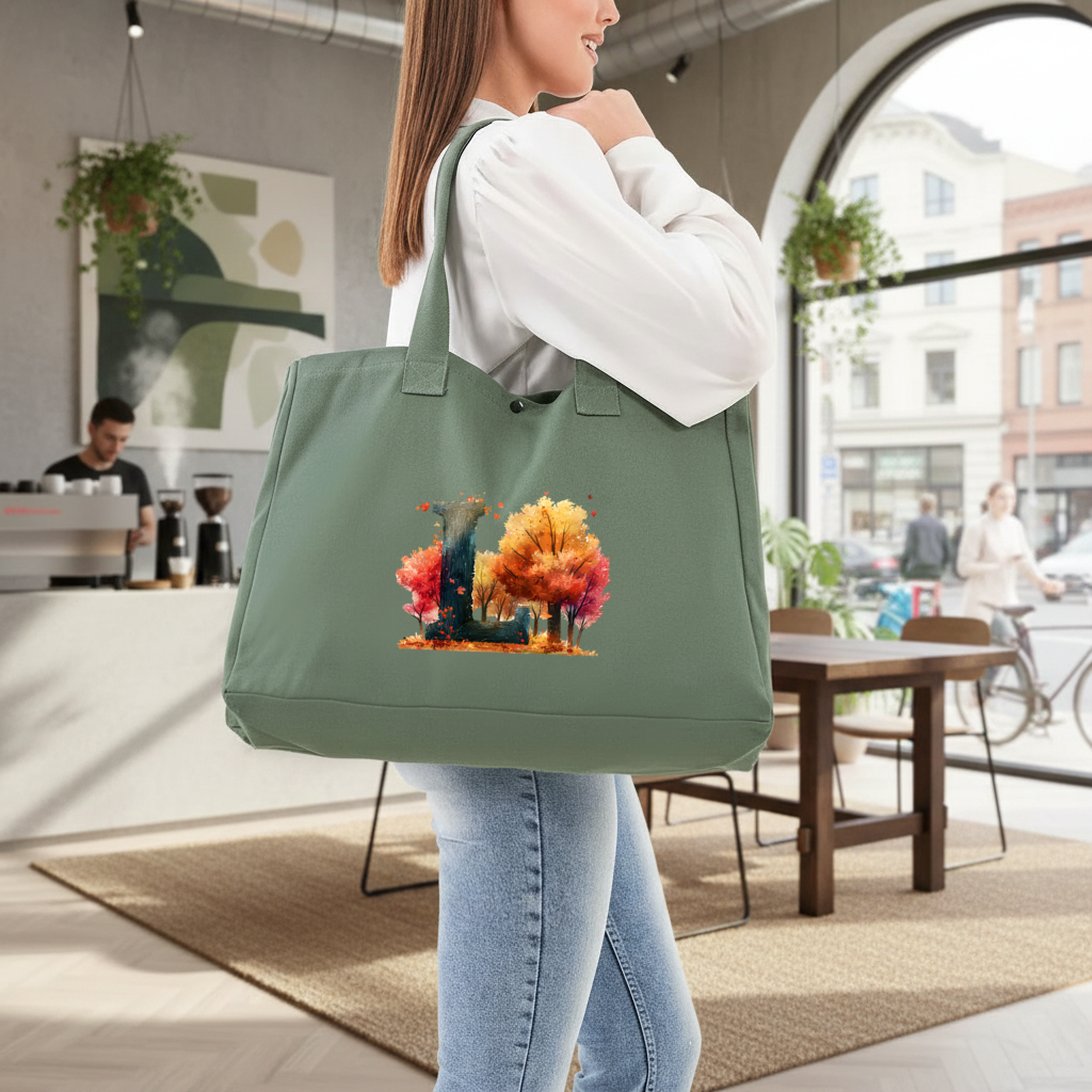 Autumn Forest Letter L Green Bag with 3 Velcro Fasteners