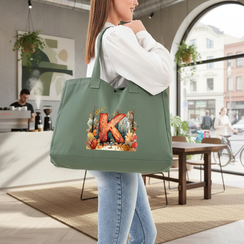 Autumn Forest Letter K Green Bag with 3 Velcro Fasteners