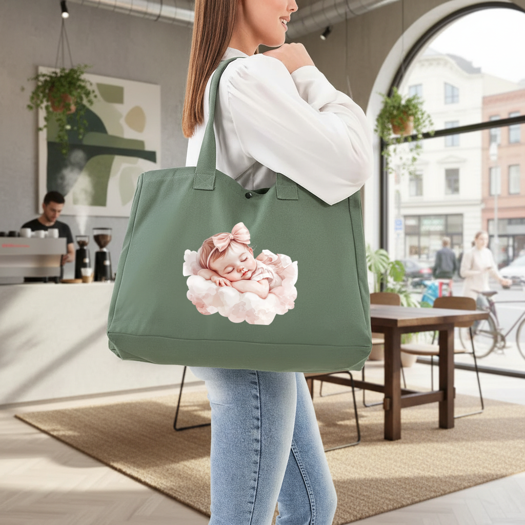 Pembe Kurdeleli Uyuyan Kız Bebek 3 Cırtlı Yeşil Çanta