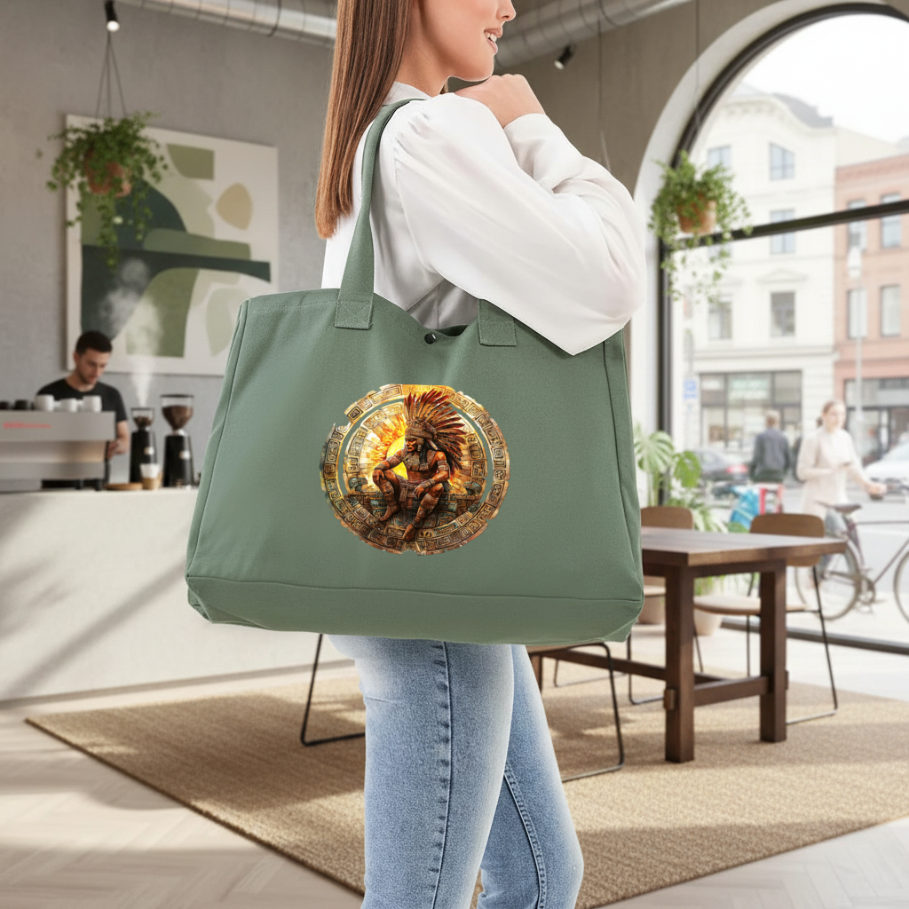 Antik Aztek Güneş Savaşçısı 3 Cırtlı Yeşil Çanta