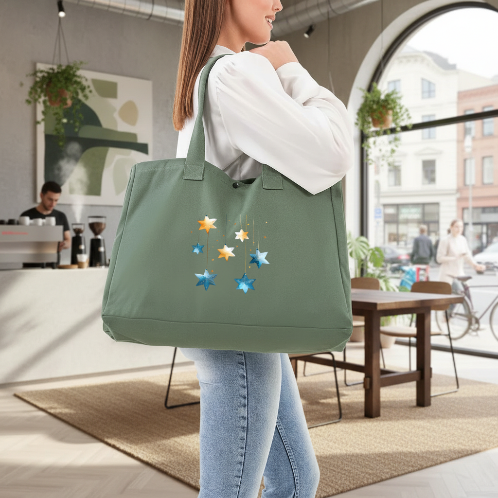 Watercolor Hanging Stars Green Bag with 3 Velcro Fasteners