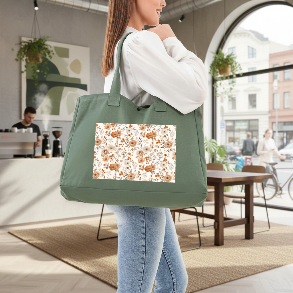 Terracotta Vintage Rose Green Bag with 3 Velcro Fasteners