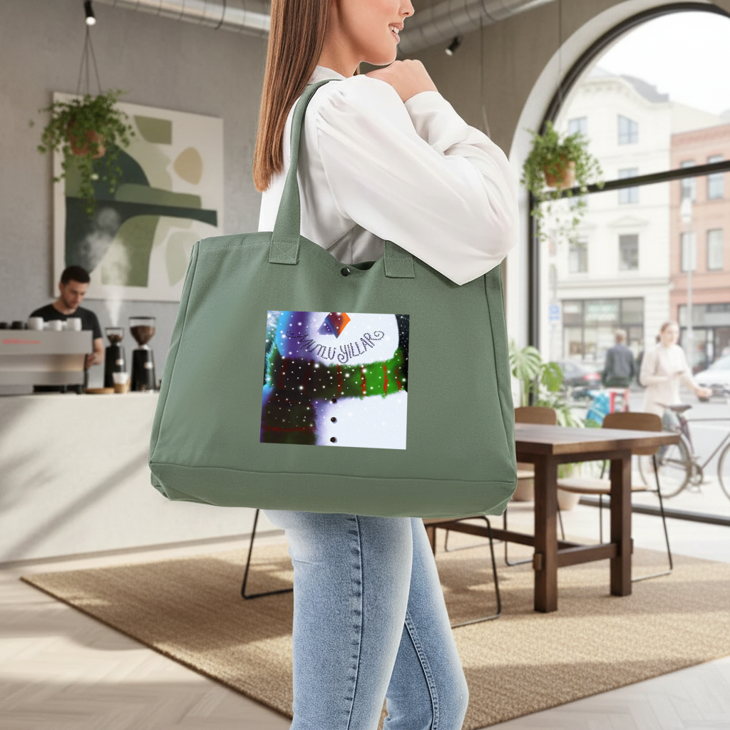 happy new year snow man Green Bag with 3 Velcro Fasteners