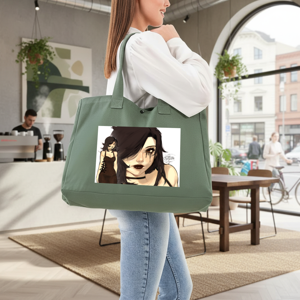 Goth Anime Girl Green Bag with 3 Velcro Fasteners
