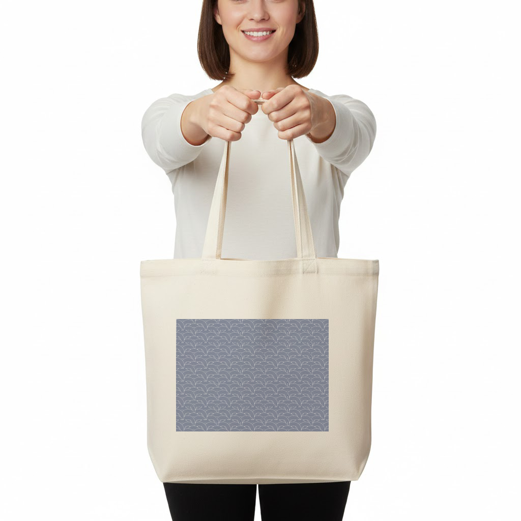 Navy and White Semi Circle Geometric Pattern Horizontal Canvas Tote Bag