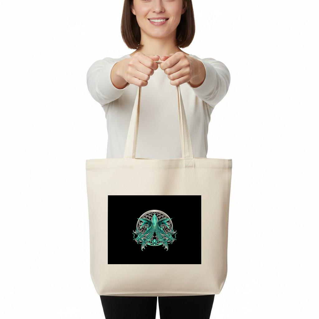 Turquoise Twin Dragon Emblem Design Horizontal Canvas Tote Bag