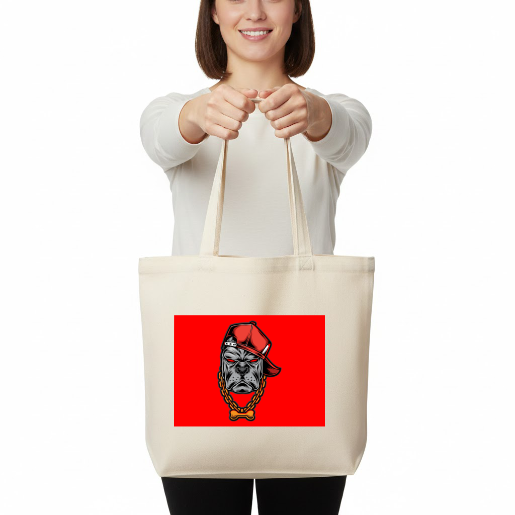 Hip Hop Style Gangster Dog Illustration Horizontal Canvas Tote Bag