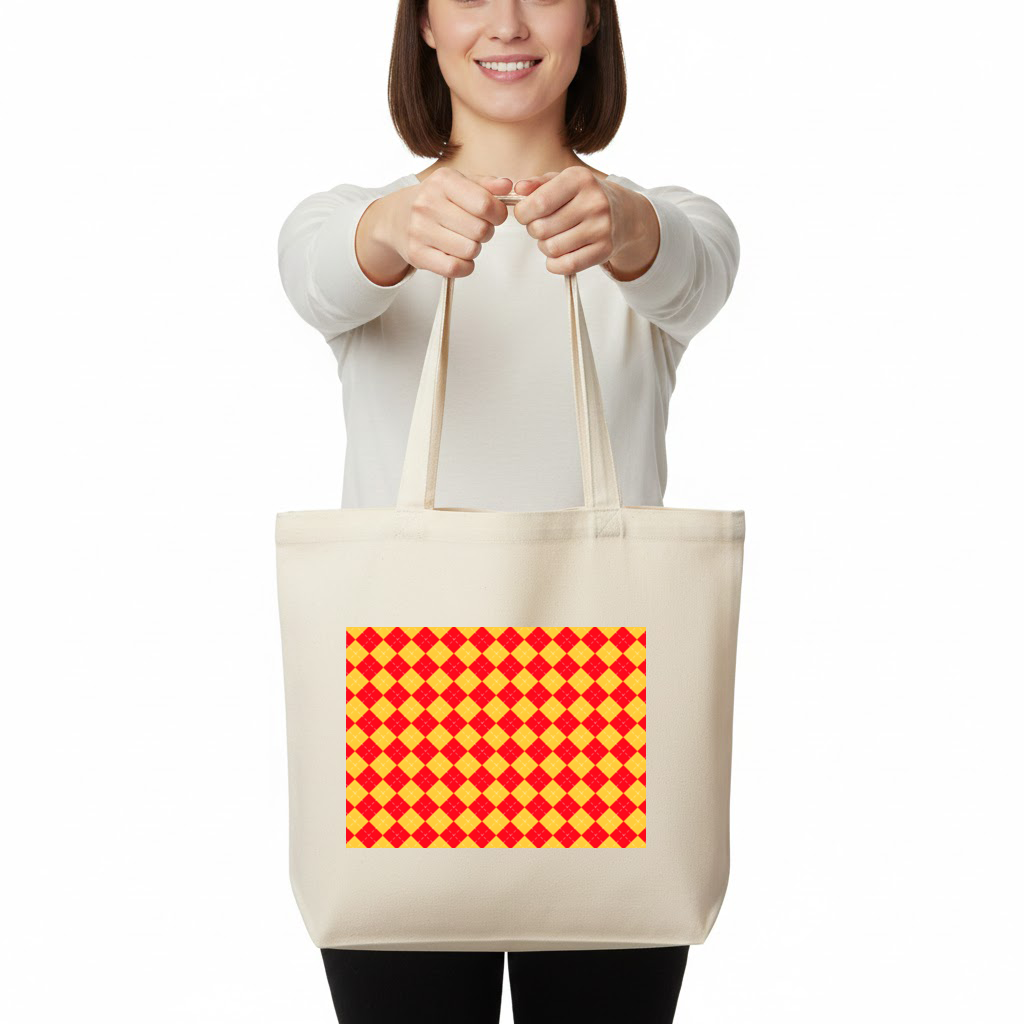 Red and Yellow Argyle Geometric Pattern Background Horizontal Canvas Tote Bag