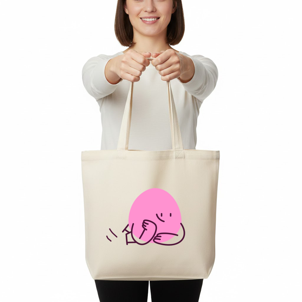 Cute Pink Lying Character Illustration Horizontal Canvas Tote Bag