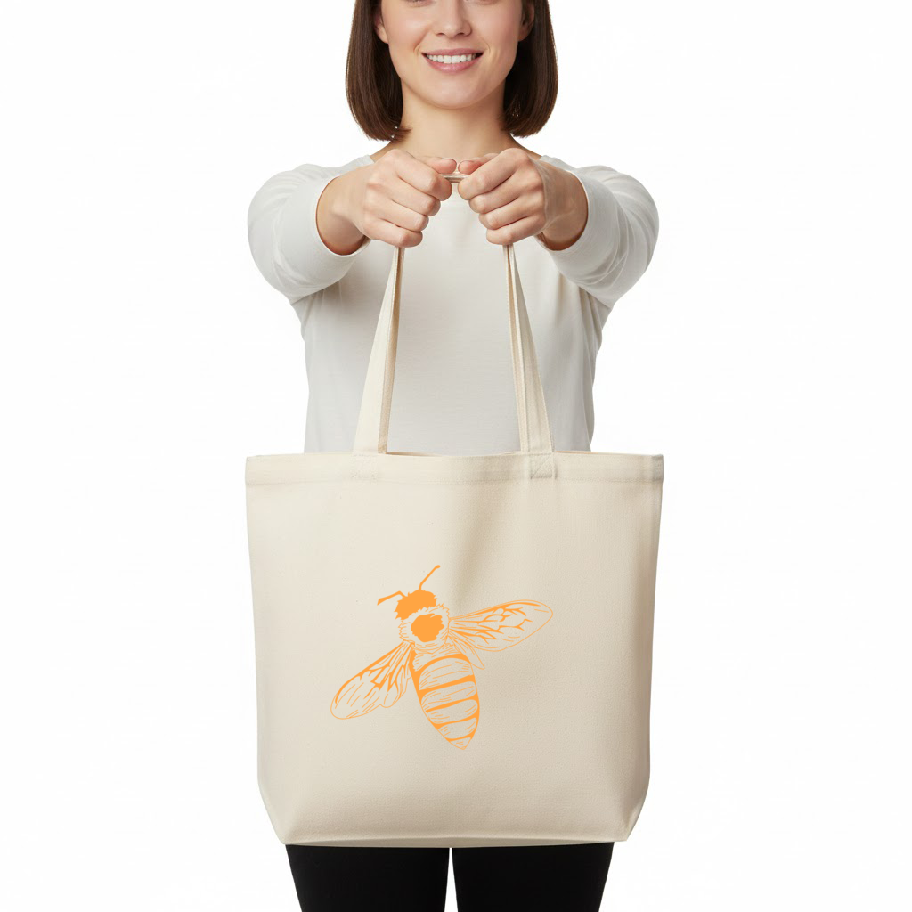 Minimal Orange Bee Illustration Horizontal Canvas Tote Bag