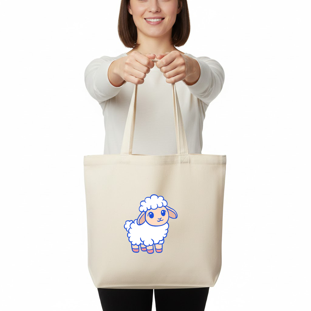 Cute Kawaii Lamb Horizontal Canvas Tote Bag