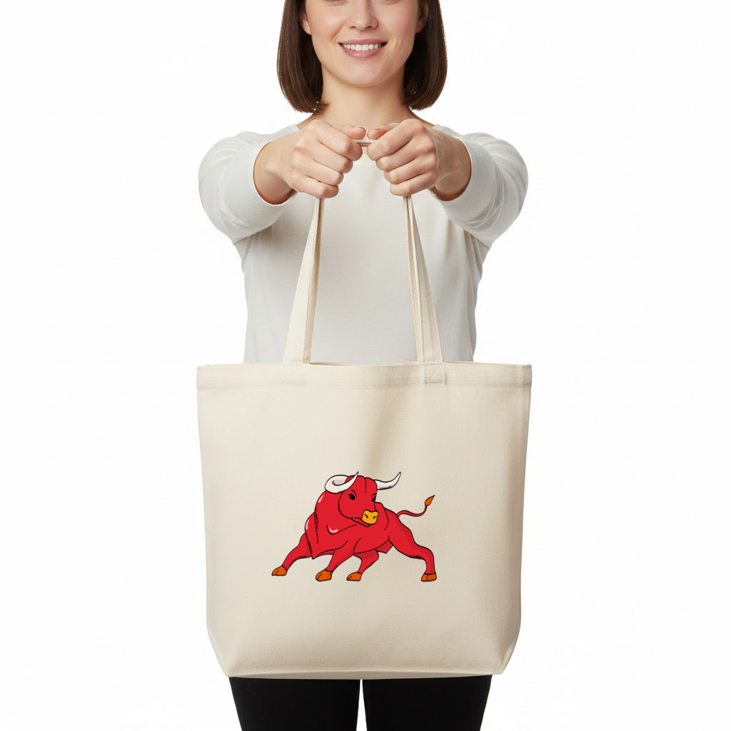 Spanish Red Bull Illustration Inspired by Matador Theme Horizontal Canvas Tote Bag