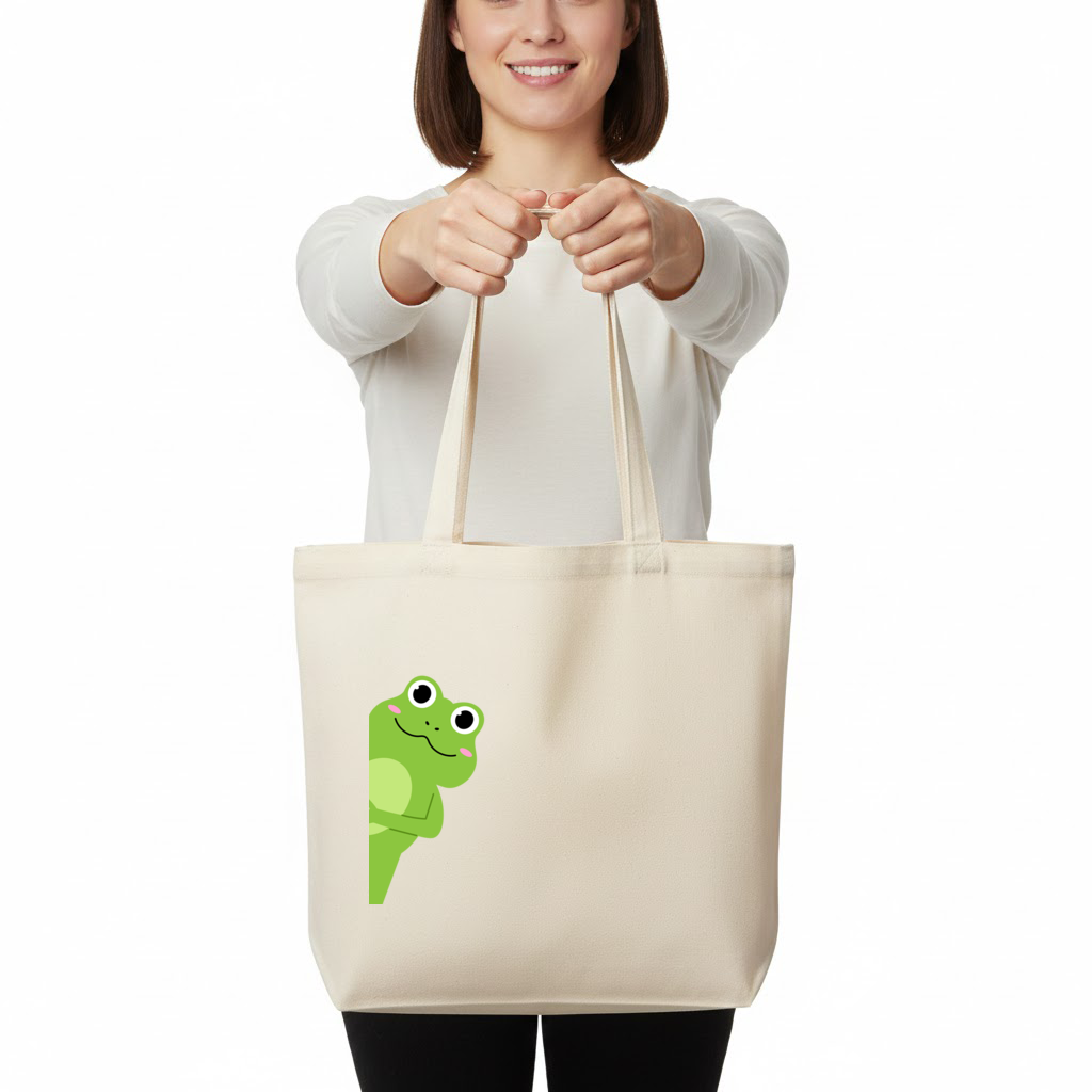 Cute Green Frog Peek-a-Boo Illustration 