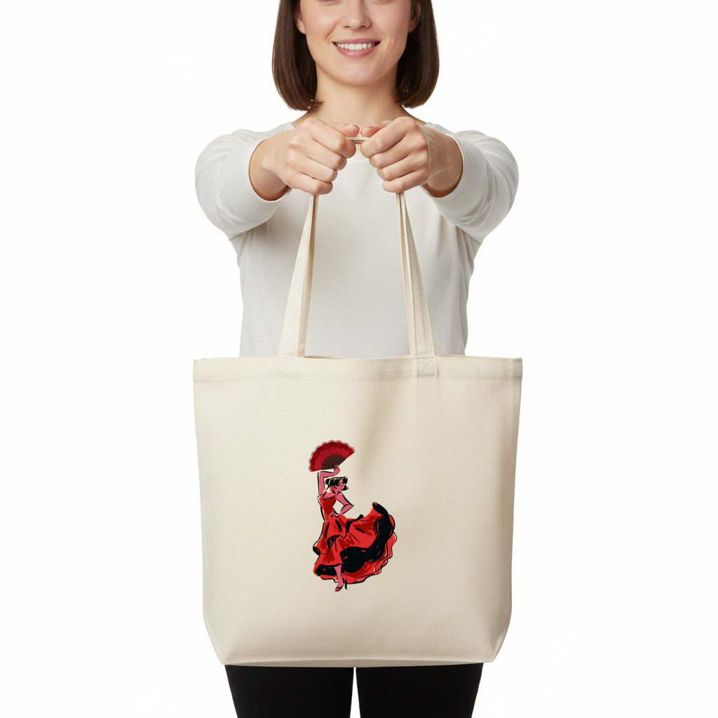 Flamenco Dancer with Fan Illustration Horizontal Canvas Tote Bag