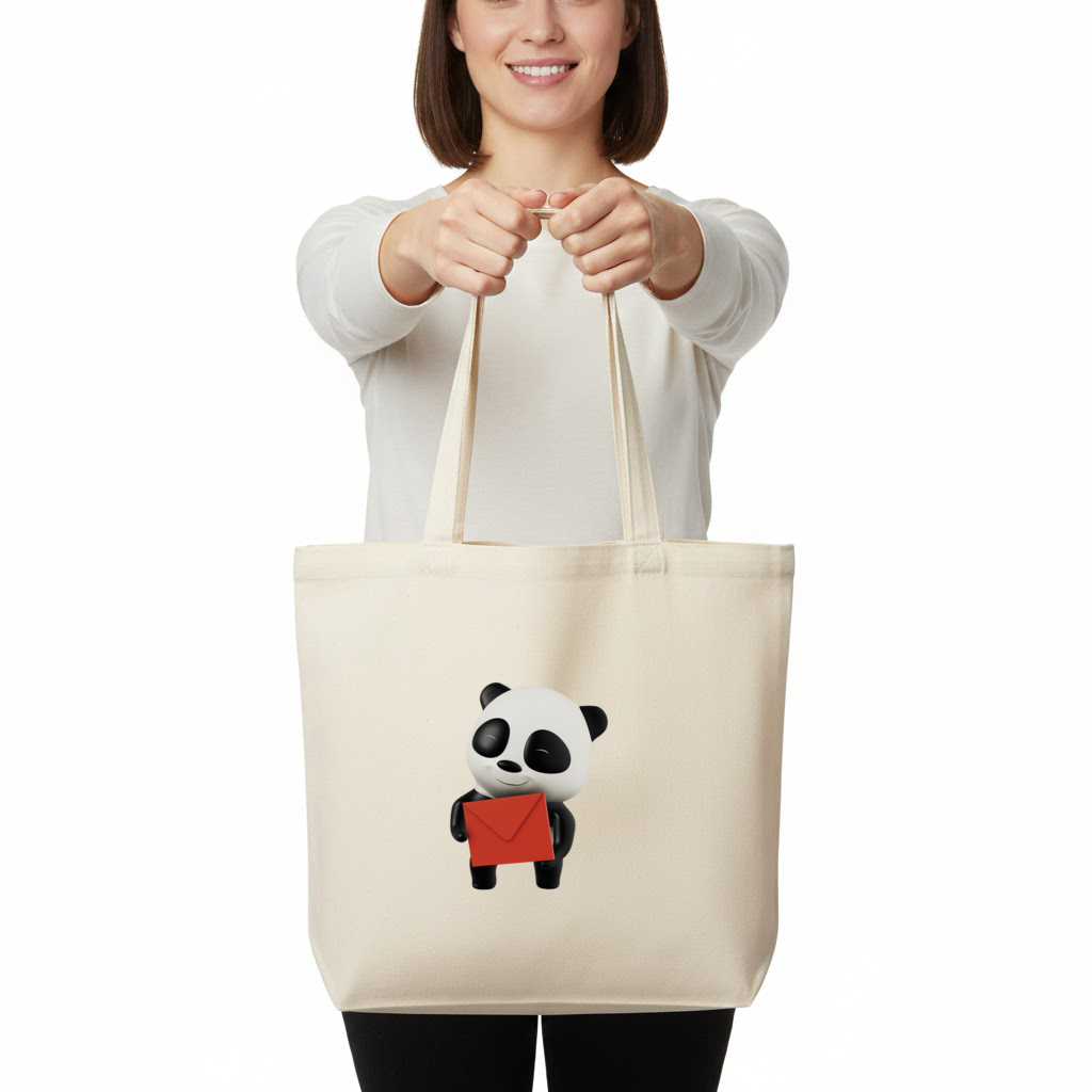 Happy Panda Character Holding Red Envelope Horizontal Canvas Tote Bag