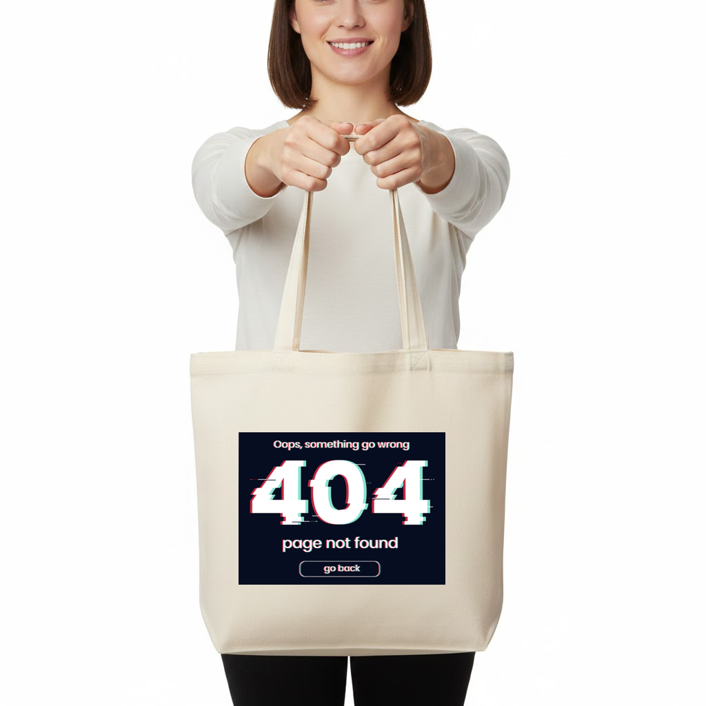404 Error Glitch Design Horizontal Canvas Tote Bag