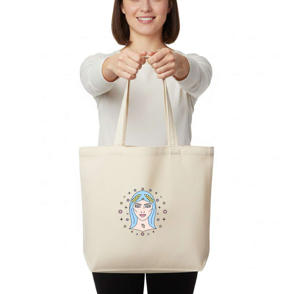 Virgo Zodiac Mystical Woman and Stars Horizontal Canvas Tote Bag