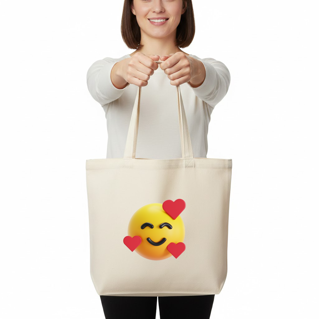 3D Hearts Smiling Emoji Horizontal Canvas Tote Bag