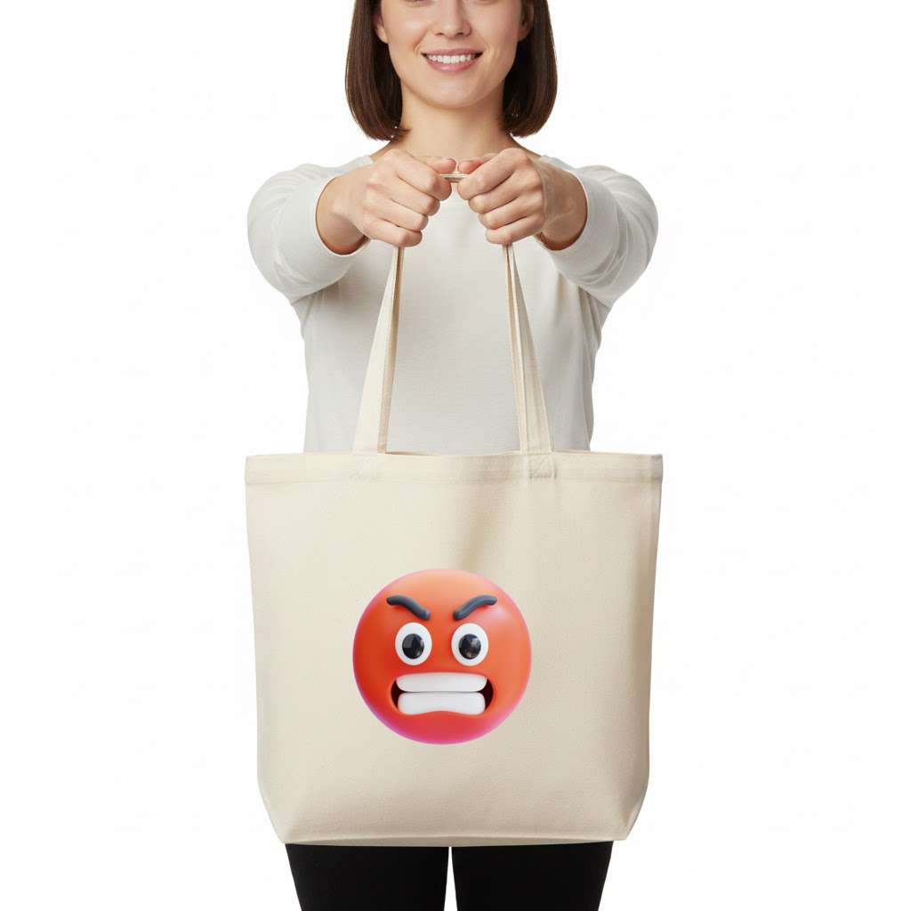 3D Angry Emoji Horizontal Canvas Tote Bag