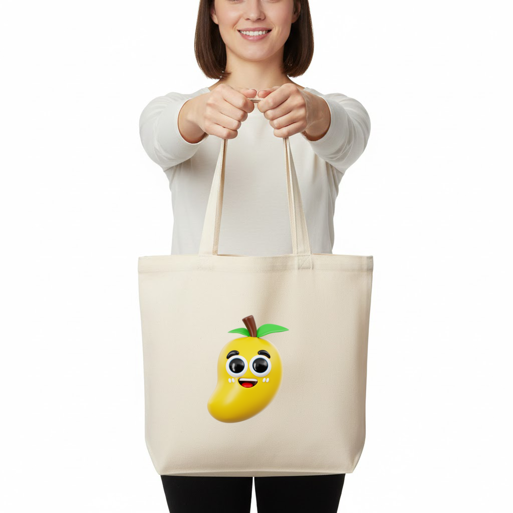 3D Kawaii Mango Horizontal Canvas Tote Bag