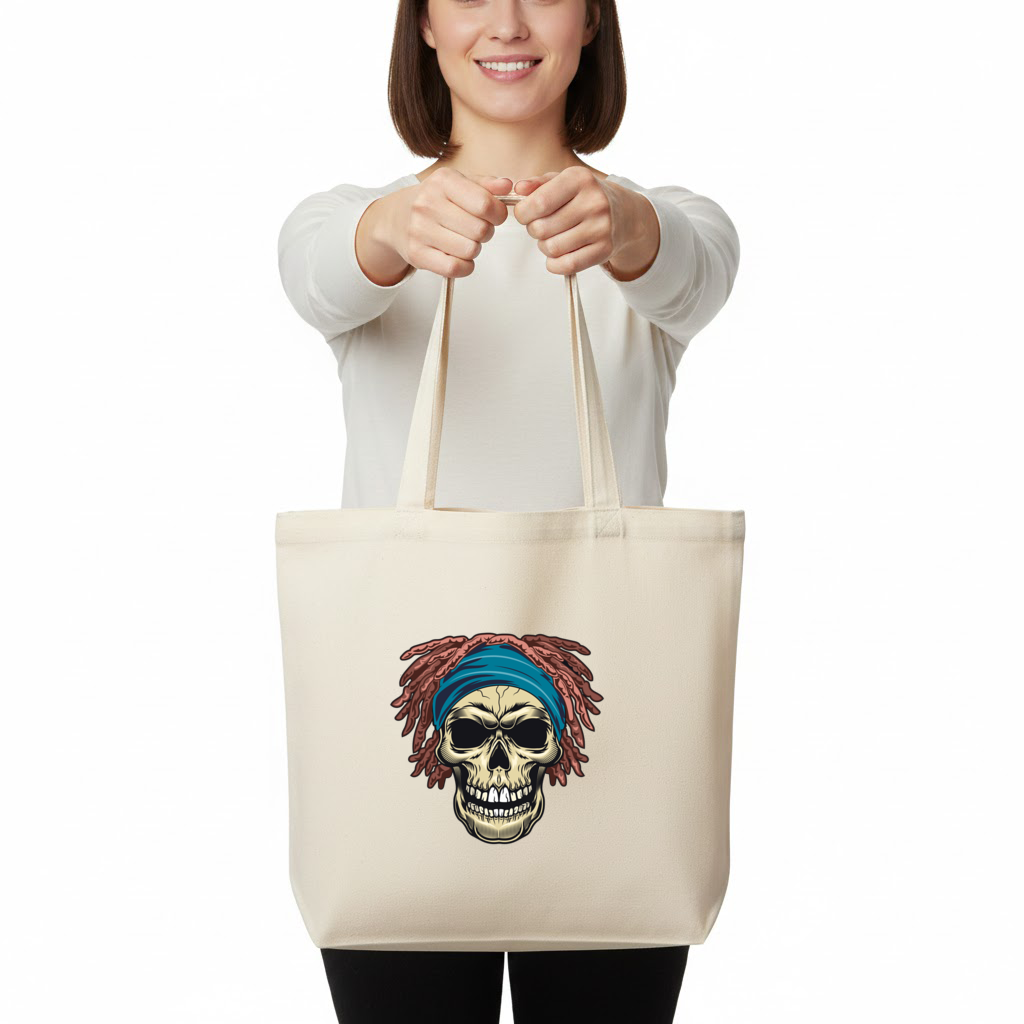 Bandana Dreadlock Skull Horizontal Canvas Tote Bag