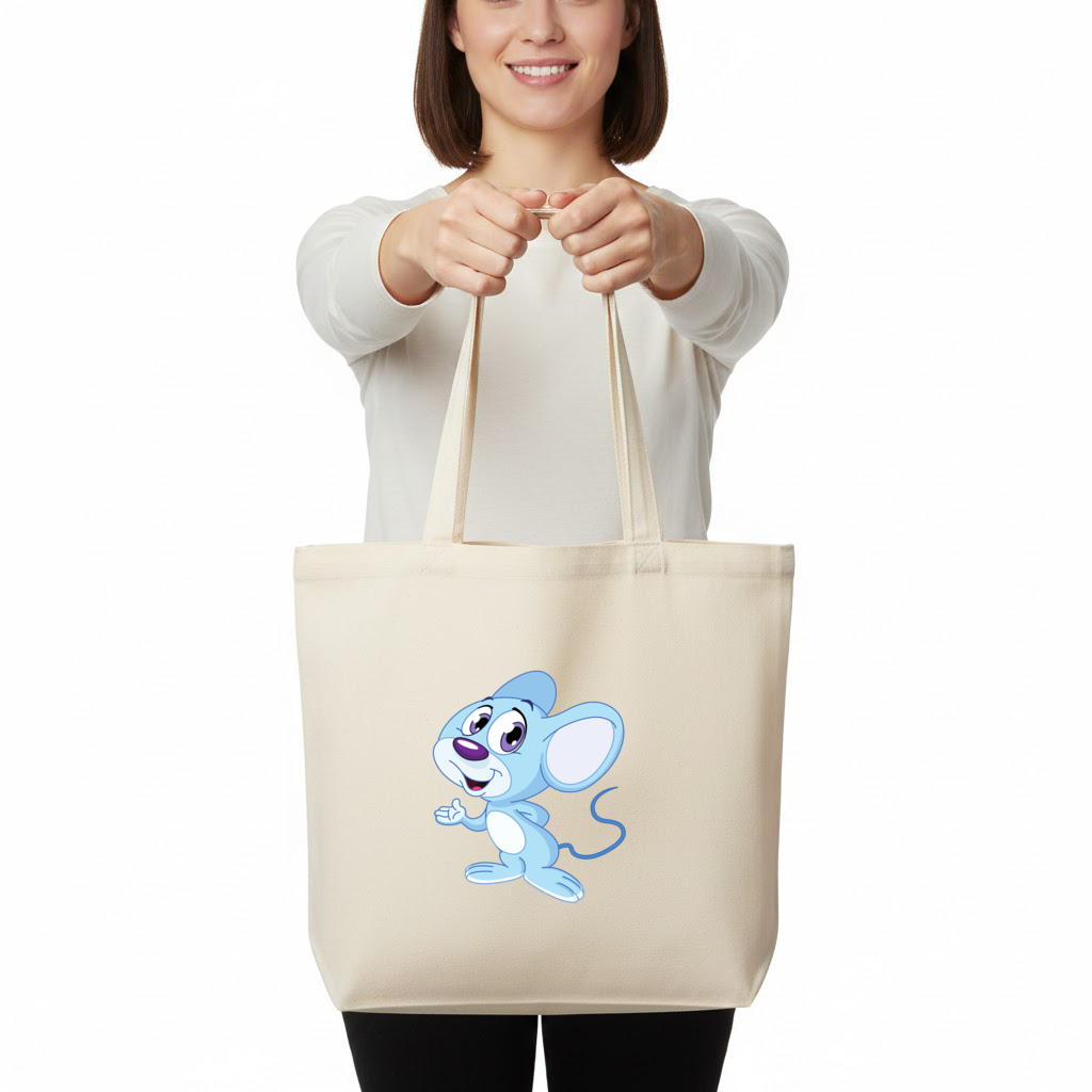 Cute Blue Mouse Horizontal Canvas Tote Bag