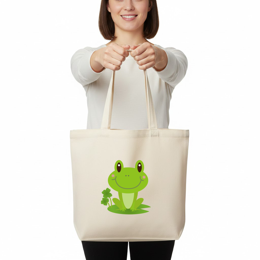 Cute Green Frog Horizontal Canvas Tote Bag