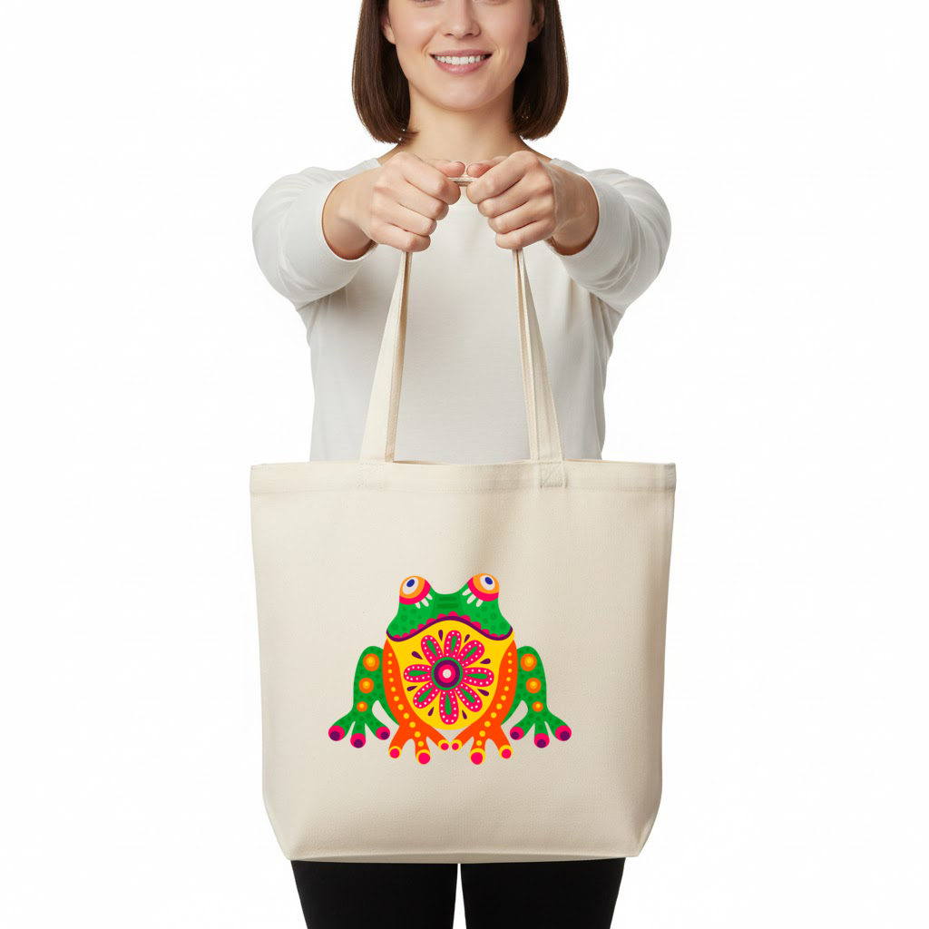 Mexican Alebrije Frog Horizontal Canvas Tote Bag