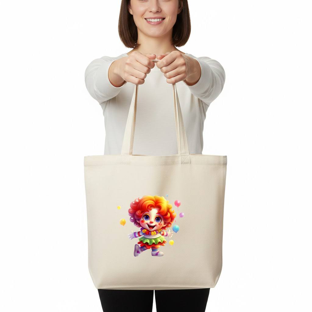 Cute Rainbow Hair Happy Clown Horizontal Canvas Tote Bag