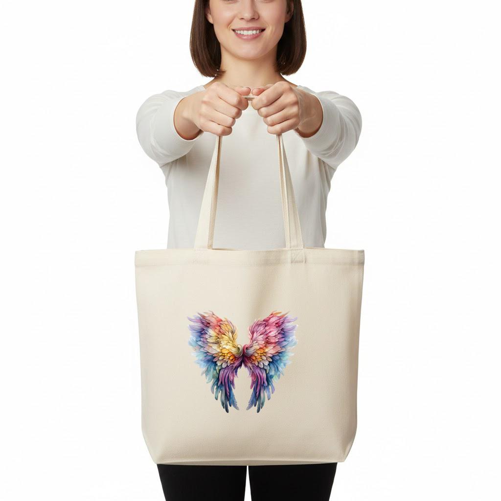 Pastel Rainbow Angel Wings Horizontal Canvas Tote Bag