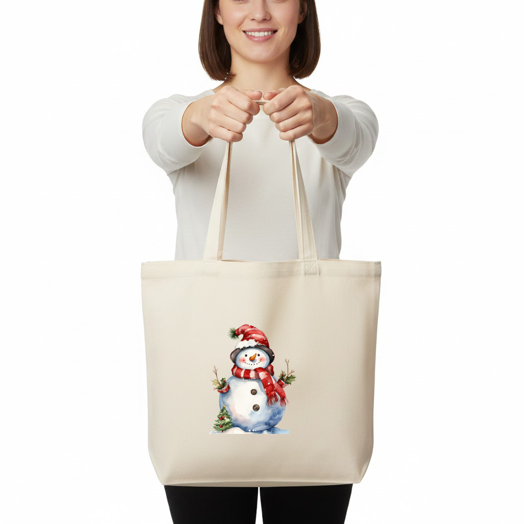 Whimsical Red Snowman Horizontal Canvas Tote Bag