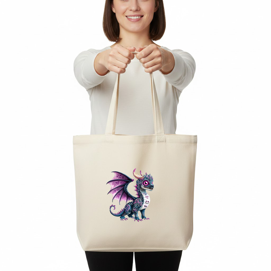 Purple Sugar Skull Dragon Horizontal Canvas Tote Bag