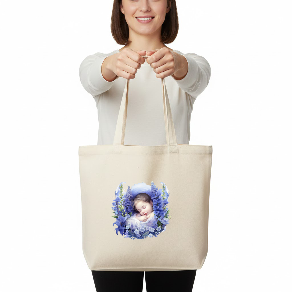 Sleeping Baby Blue Larkspur Horizontal Canvas Tote Bag