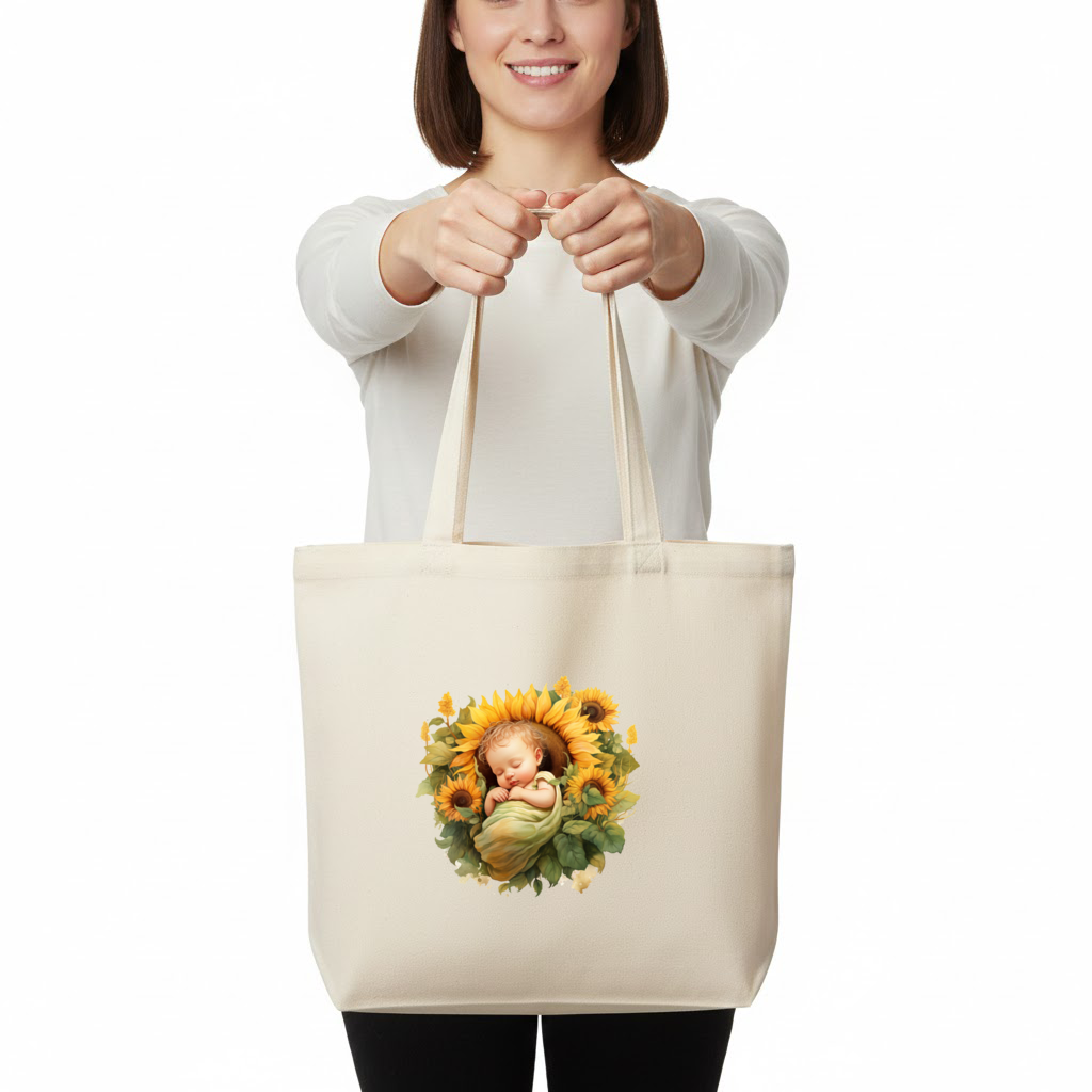 Sleeping Baby in Sunflower Horizontal Canvas Tote Bag