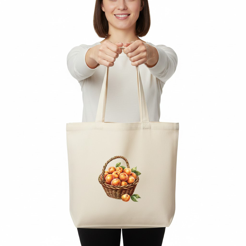 Fresh Peaches in Wicker Basket Horizontal Canvas Tote Bag