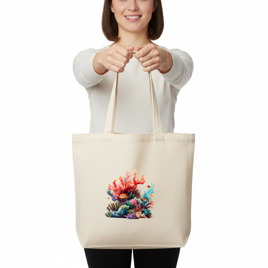 Vibrant Coral Reef and Tropical Fish Horizontal Canvas Tote Bag