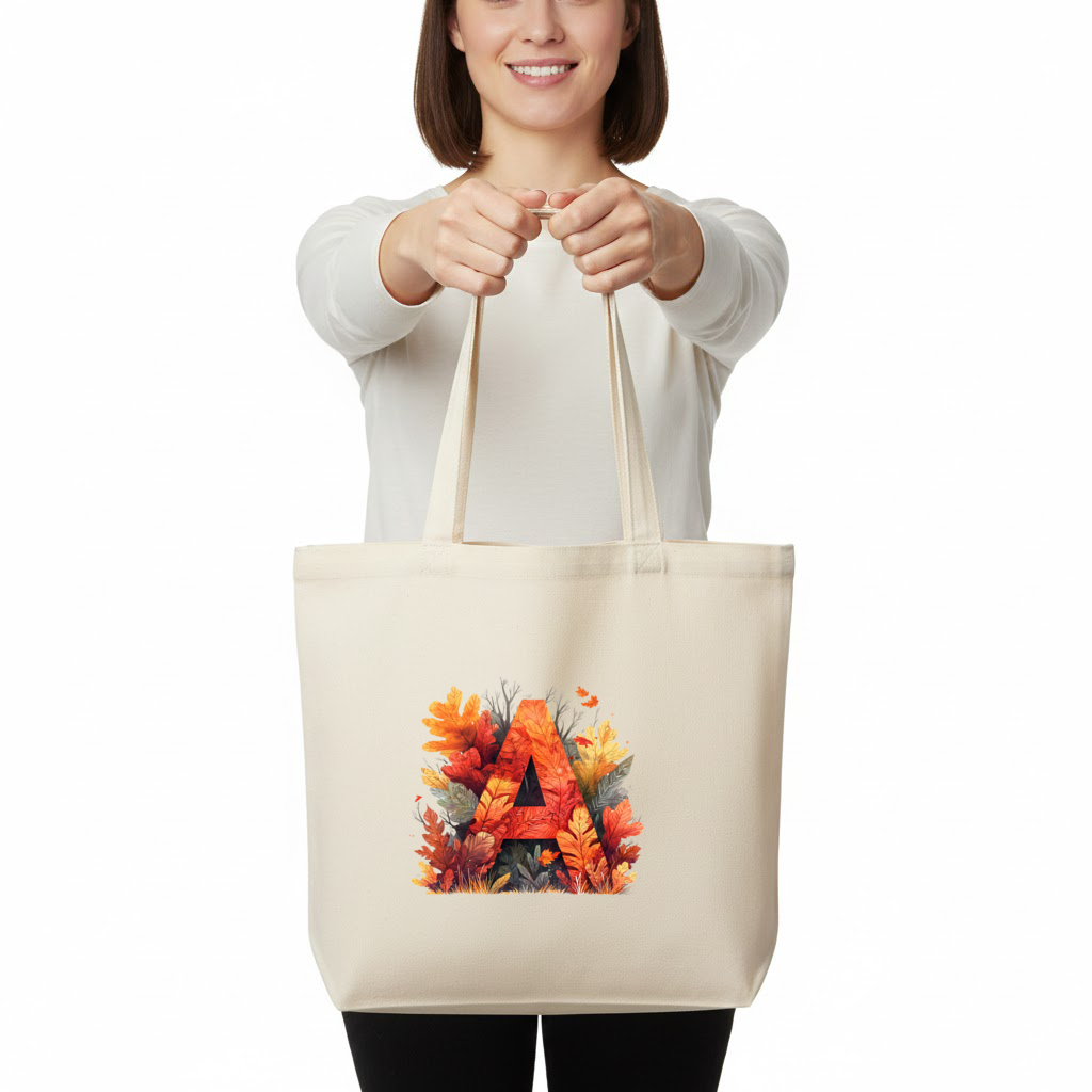 Autumn Leaf Letter A Monogram Horizontal Canvas Tote Bag