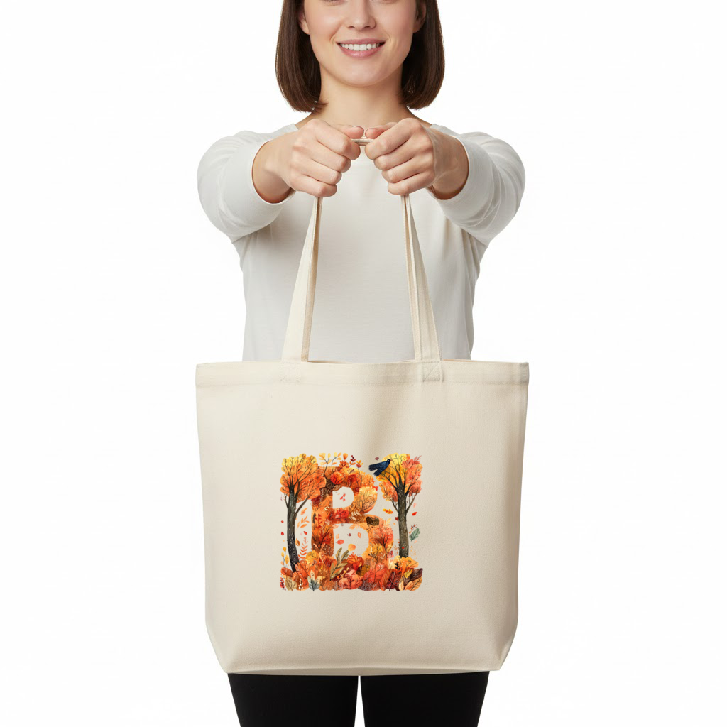 Fall Foliage Letter B Horizontal Canvas Tote Bag
