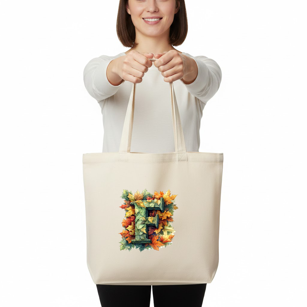 Autumn Leaf Monogram F Horizontal Canvas Tote Bag